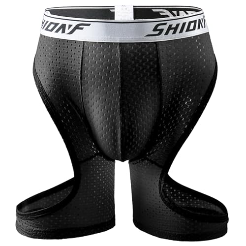 BLESO Men Mesh Shorts Underwear with Cutout Sides Pouch Design Breathable Wide Waistband Sexy Club Lingerie(Black-5XL)