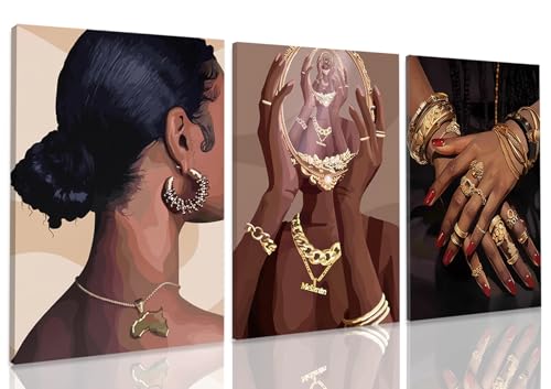Dytila Black Woman Wall Art Set of 3, Black Girl