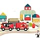 LiRiQi Holzeisenbahn Zug Feuerwehr-Löschzug, Eisenbahn Lok Kinder, Feuerwehr Leiterfahrzeug mit Licht und Sound, Zugset Spielzeug kompatibel mit Thomas, Brio, Spielzeugauto für Kleinkind Junge Mädchen