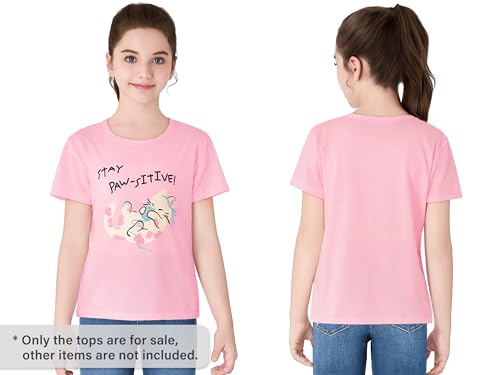 Image of Dvenki Girls Graphic Short Sleeve Crewneck T-Shirt Sizes 6-18 | breathable soft cotton blend, cute graphic prints, summer little and big girls tee, ideal casual wear for school, daily