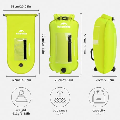 Image of Naturehike 18L Waterproof Dry bags-Roll Top Waterproof Swimming Buoy with Waterproof Phone Compartment, Outdoor Bags Keep Gear Dry for Hiking, Kayaking, Camping, Swimming, Boating（Yellow）