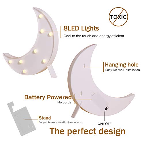 Pooqla 4336287152 Decorative Led Crescent Moon Marquee Sign - Moon Marquee Letters Led Lights - Nursery Night Lamp Gift - Ramadan Decorations thumb #1