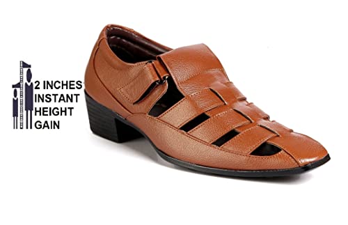 Image of BXXY Men's 2 inch Height Increasing Synthetic Material Formal Velcro Roman Sandals with Pu Sole.