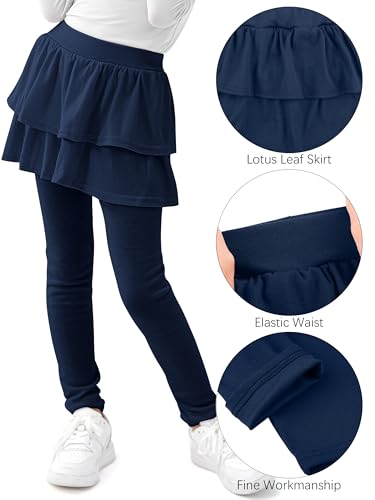 Cooraby 1/2/3 Pack Girls Leggings Toddler Girls Pants School Uniform Pants Warm Stretchy Skirt Leggings for Girls 2-14 Years - Thumbnail 2
