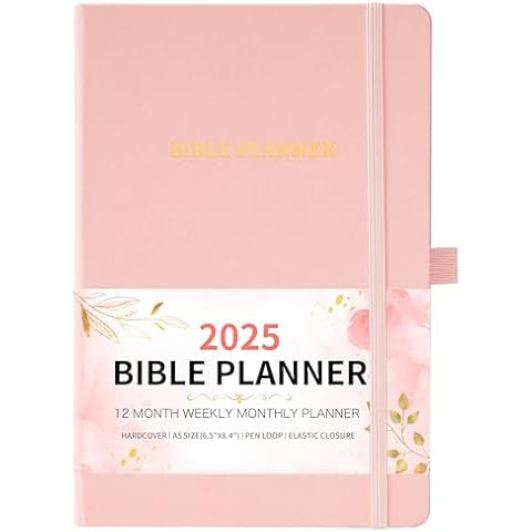 2025 Planner - Christian Planner 2025, Jan.2025 - Dec.2025, Bible Journal, 8.37" x 5.75", 2025 Christian Planner with Leather Hardcover, Pen Holder, Pocket Cover