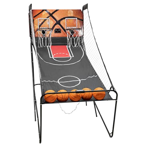 HinLIaDa Foldable Basketball Arcade Game, 8 Game Options Double Shot 2Player w/ 5 Balls Inflation Pump and LED Scoring System Indoor Basketball Game for Kids, Adults