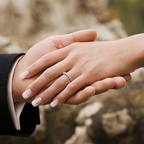 Moissanite Wedding Band, 0.7ct D Color VVS1 Lab Created Diamond 18K White Gold Plated 925 Sterling Silver Wedding Rings Half Eternity Wedding Band Stackable Ring for Women…4