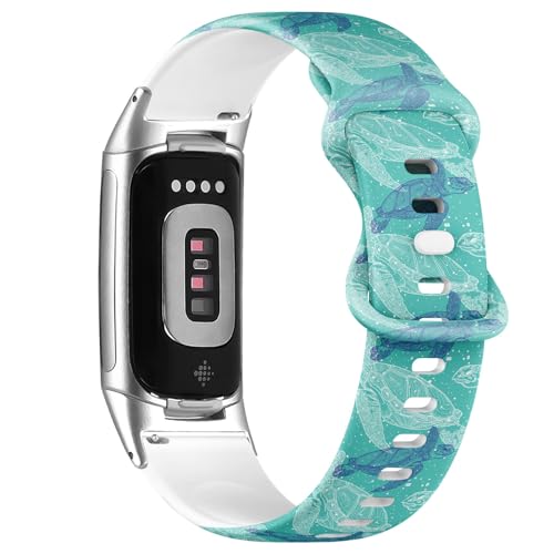 Bracelet Fitbit Charge 6/5 en silicone souple imprimé tortues de mer marine pour homme et femme