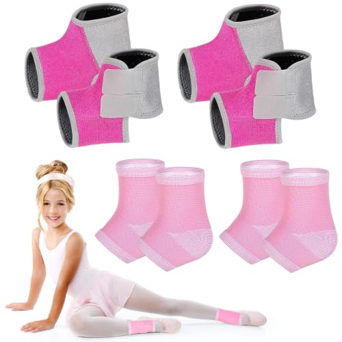 Image of Tarpop 4 Pairs Kids Ankle Brace Set Foot Support Stabilizer Wraps Protector Guard Knitted Ankle Sleeve Sock Support Compression Socks for Injury Prevention (Medium,Pink)