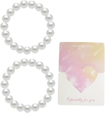 Pearl Bracelets for Women, Faux Elastic Pearl Bracelets Set with Card, Stretch Beaded Bracelets for Mother, Wife, Girlfriend, Daughters, Sisters, Friends, Bridal Bridesmaid