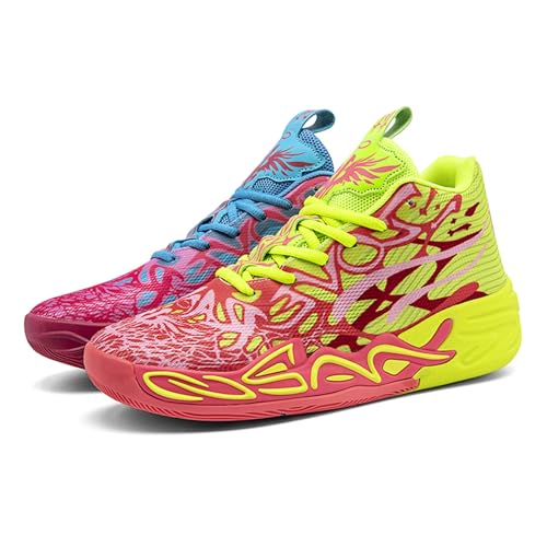 Men's Multicolour High Top Lace Up Breathable Mesh Upper Basketball Shoes with Vibrant Fl…