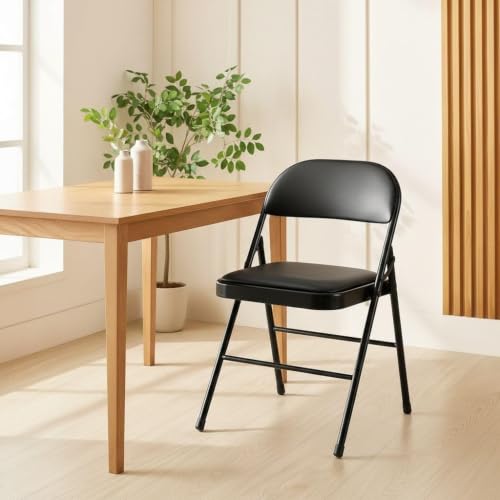 Image of Flexoblack | Premium Foldable Metal Chair with Padded Seat & Back (Black)