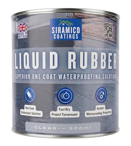 Siramico Coatings Liquid Rubber Roof Coating | Instant Leak Seal Technology I Quick Drying One Coat Waterproofing Sealant | Black Grey & Clear (Clear 500ml)