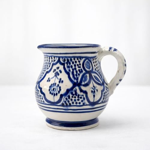 Brocca Caraffa Artigianale Marocchina in Terracotta Ceramica Etnica Marocco Lt. 1 Dipinta Mano 2111241900b Tunisia Turchia Etnico del Mondo
