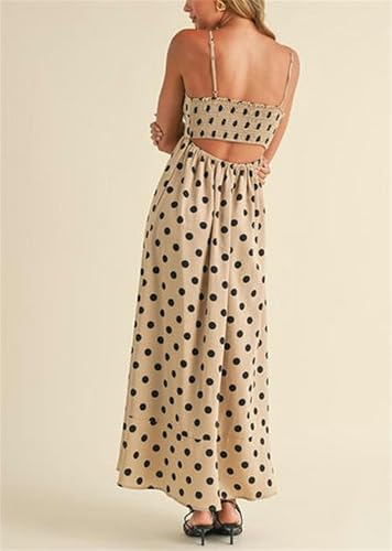 Image of Yuemengxuan Boho Maxi Dresses for Women Spaghetti Strap Flowy Smocked Long Dress Casual Summer Vacation Beach Maxi Dress