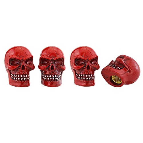 Temzzer Valve Stem Caps Skull Wheel Air Stem Covers Car Tire Rim Heads For Most Vehicles Bicycles Motorcycles, Red #TOP5
