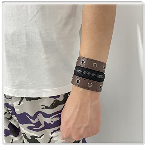 Image of Xusamss Punk Alloy Zipper Wristband Pu Leather Cuff Bracelet,7 1 /2 wrist