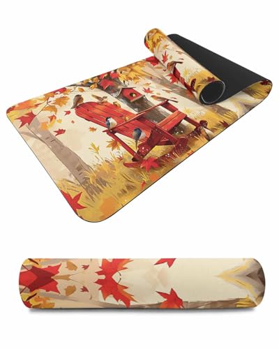 Debedcor Heat Proof Table Pads Waterproof Decorative, Fall Maple Leaf Non-Slip Table Countertop Protector, Farmhouse Autumn Birds Insulation Mat for Kitchen Room, 40 x 12 Inches