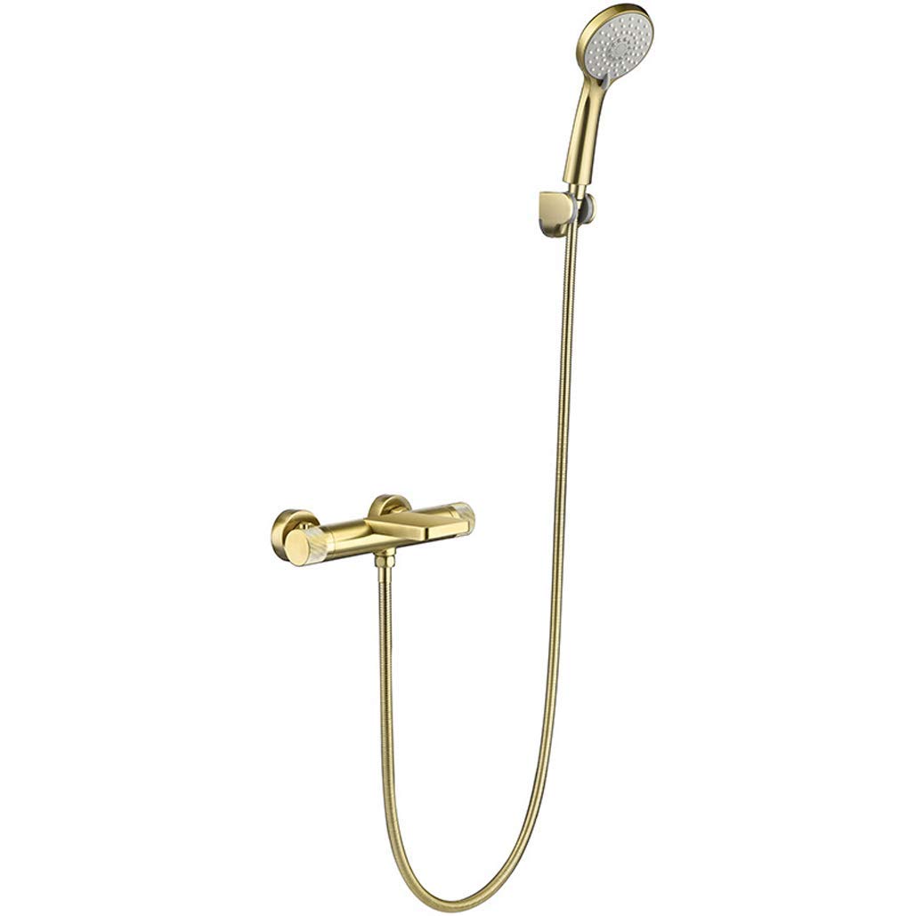 NGDFGR Wall Mounted Brass Brushed Gold Thermostatic Bath Shower Faucet Set With Handheld Shower Suitable For Bathroom Luxury Shower Set,Brushed Gold,size_name-Brushed Gold(B)