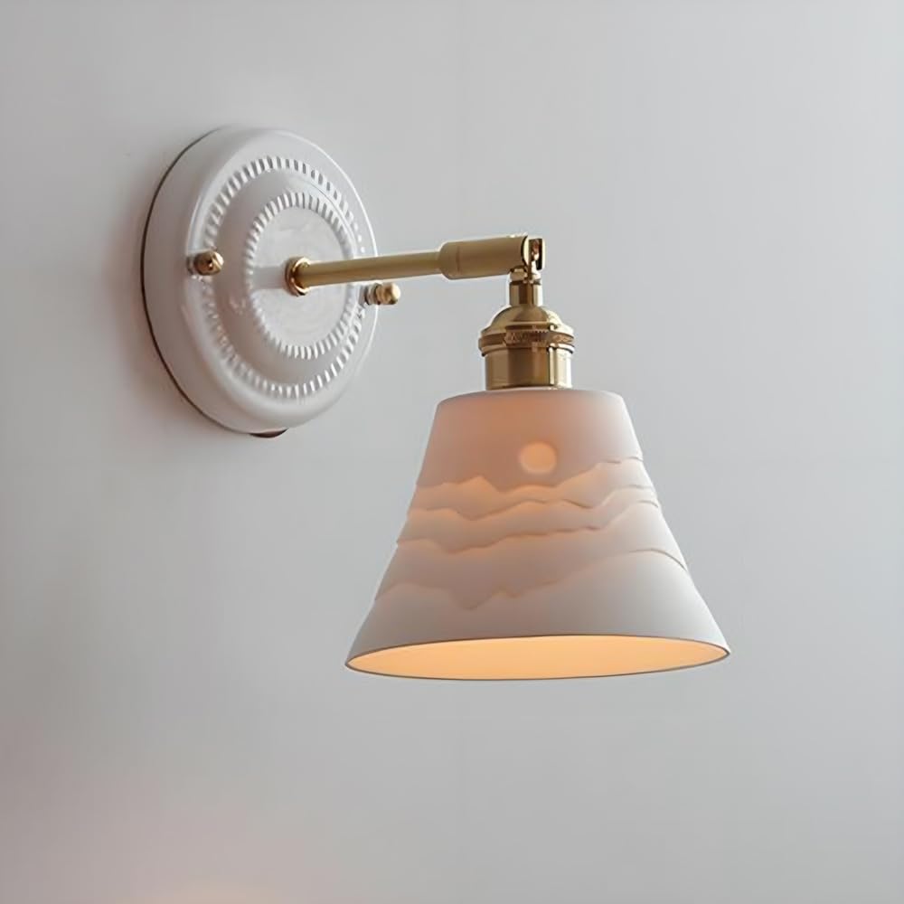 NHPJFDC Modern Nordic White Wall Light Sconce with Brass Aent & Ceramic Shade - Hardwired Lighting for Bedroom, Kitchen, Living Room, Hallway, and Bedside Decor