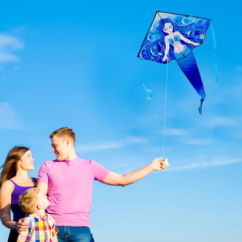 HONBO Large Mermaid Kite for Kids & Adults - Easy to Fly Delta Kite for Beginners, Girls & Boys - Pegasus and Octopus Designs - Image 2