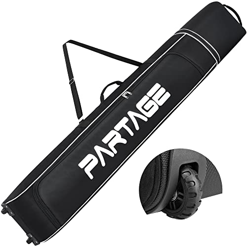 PARTAGE + Ski Bag with Wheels Waterproof Ski Travel Bag Ski Boot Bag 600D Heavy Duty Oxford Fabric - Adjustable Length Up to 78in Easy to Store and Transport Suitable for Men Women