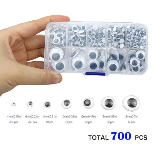 700psc wiggle googly eyes with self-adhesive4mm 6mm 8mm 10 mm 12mm 15mm 18mm mixed packaging