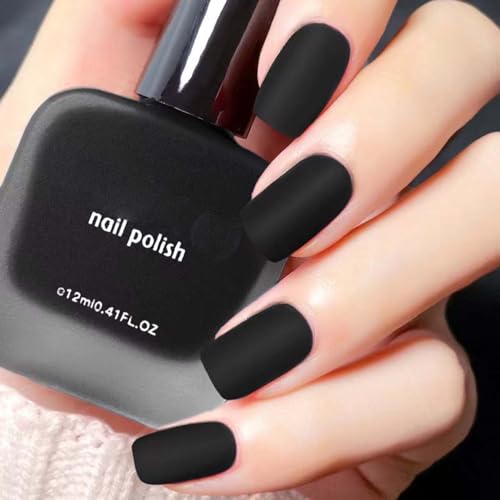 Matte Black Nail Polish - Quick-Drying, No UV Curing Needed, Winter & Christmas Nail Color for Women