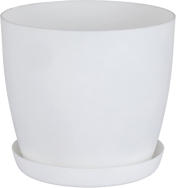 Home Garden Ornaments White Plant Pots Indoor 16cm Diameter - Plant Pot with Plant Saucer  Flower Pots Outside with Mat Surface and Plant Tray  Plant Pots with Saucer (Ø16cm, White)
