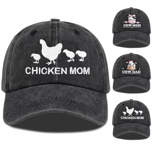Image of Chicken Mom Hat, Chicken Cow Farms Gifts, Cow Mom /Dad Baseball Hat Adjustable Embroidered Farmer Baseball Cap