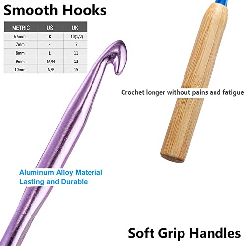 Yowong Bamboo Crochet Hooks Set 6.5Mm 7.0Mm 8.0Mm 9.0Mm 10.0Mm(K-N), Smooth Needles Ergonomic Grip For Yarn Craft, Lightweight Crochet Hook For Arthritic Hands Knitting & Crochet Supplies #TOP3