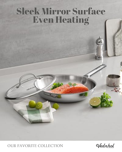 Image of Stainless Steel Frying Pan Set with Lids 8 inch&10 inch&12 inch,8 Inch Skillet+10&12 Inch Stainless Steel Pans with Lids,Frying Pan,Tri-Ply,PFOA&PTFE Free,Dishwasher&Oven Safe,Induction Compatible