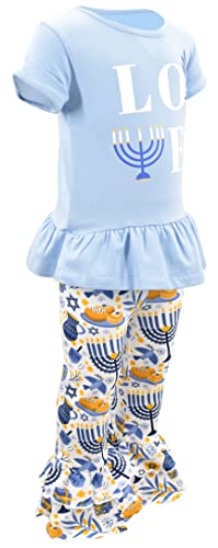 Image of Unique Baby 2 Piece Girls Double Ruffle Leggings and Short Sleeve Shirt Clothes Set Kid and Toddler Girl Outfit