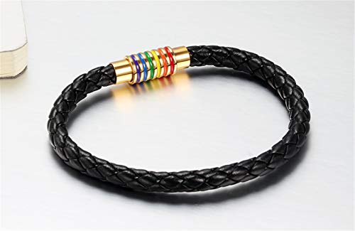 Image of Leather Braided LGBT Rainbow Bangle Bracelet - Gay & Lesbian Pride
