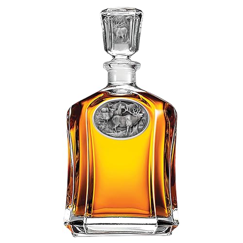 Image of Heritage Pewter Elk Decanter | 24 OZ Whiskey Decanter for Liquor with Airtight Stopper | Expertly Crafted Pewter Glass