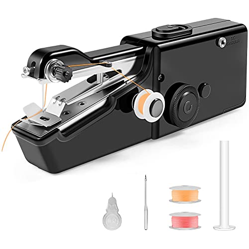 Deechate Máquina de coser de mano, mini máquina de coser portátil para principiantes, máquina de coser eléctrica inalámbrica con costura