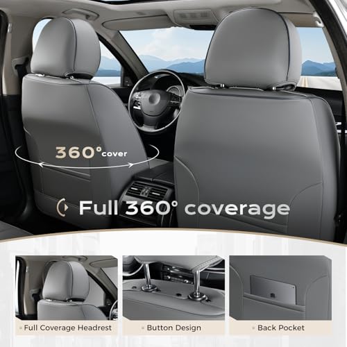 Image of Coverado Seat Covers, Car Seat Covers Full Set, Leather Seat Covers for Cars, Car Seat Protector, Gray Car Seat Covers Front Seats and Back Seats Universal Fit for Most Cars Blue