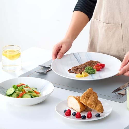 Image of Bestone 12-Piece Round Kitchen Dinnerware Set, Plates, Bowls, Service for 4, Blue and White Marble