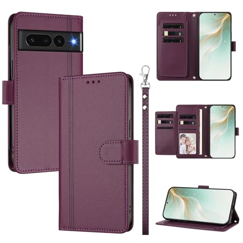 Kukoufey Compatible with Google Pixel 7 Pro Case,PU Leather Flip Cover Wallet Protector Compatible with Google Pixel 7 Pro Phone Protective Case Violet