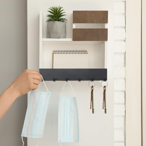 Scettar 2 Stück Schlüsselbrett mit 6 Haken,Schlüsselhalter Schwarz,Metall Selbstklebendes Schlüsselhaken Wandhaken,Schlüsselleiste ohne Bohren