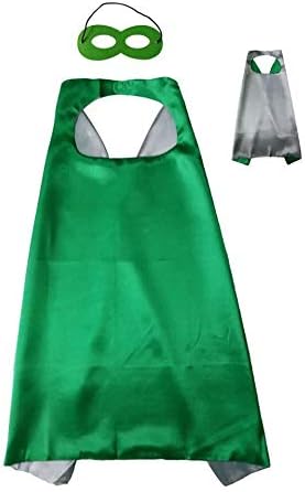 Reversible Kids Superhero Cape with Felt Mask Set for Boys Girls Dress up Costumes Halloween Birthday Party Favors, Green and Silver - 27.5"