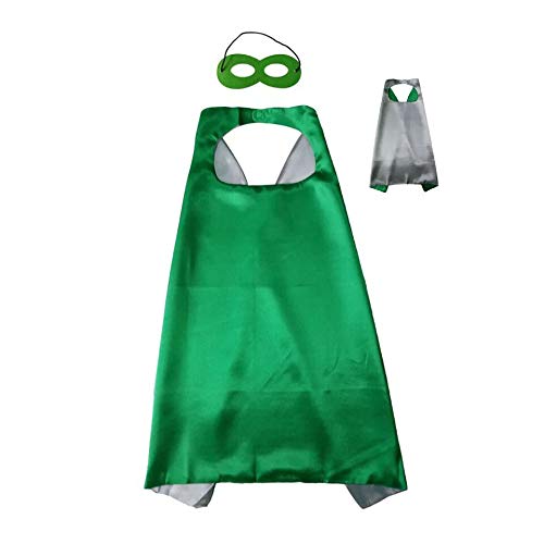 Reversible Kids Superhero Cape With Felt Mask Set For Boys Girls Dress Up Costumes Halloween Birthday Party Favors, Green And Silver - 27.5" #TOP2