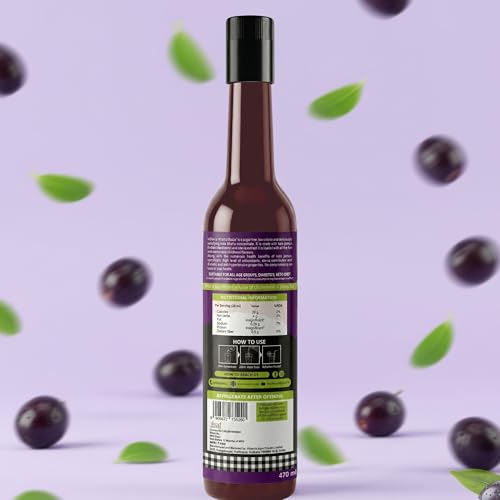 Image of VIStevia Khatta Mazaa Sugar-Free Kala Khatta Syrup, Diabetic And Keto Friendly - Sweetened Naturally With Stevia, Made With Real Kala Jamun Not Flavour And Colour - Pack Of 1 (470ML) Serves 25-30 Glasses