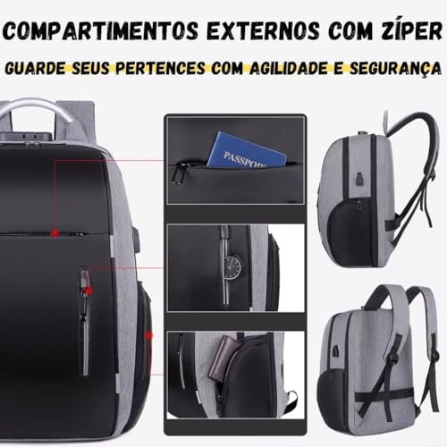 Mochila mala Notebook Executiva Escola Impermeável Resistente Costura Reforçada com USB (preto)