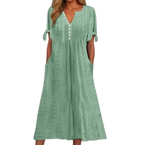 Vestidos Verano Mujer 2026 Vestido Primavera Fiesta Falda Playa Largo Cortos para Tallas Grandes Talla Grande Manga Corta Casual Playeros Sueltos Summer Dresses for Women De Negros Algodon,Verde,3XL
