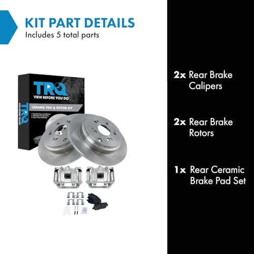 Image of TRQ Rear Brake Pad and Rotor Set Ceramic Solid Rotors Calipers | For 2009-2015 Honda Pilot