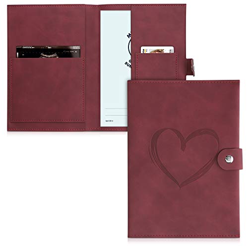 kwmobile Mutterpasshülle aus Kunstleder in Nubuklederoptik - Hülle für deutschen Mutterpass mit extra Fächern - Cover Herz Brush Dunkelrot