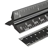 Rena Chris 2PCS Architectural Scale Ruler: 12' Imperial Aluminum Triangular Scale Ruler, Laser-Etched Architecture Ruler, Drafting & Architect Ruler for Architects, Students, Draftsman(Black)