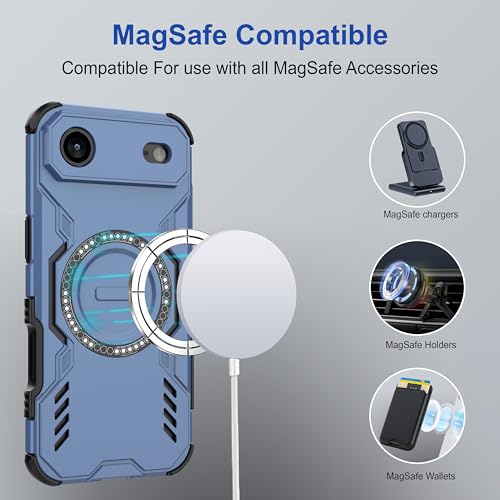 Image of amazon basics Back Case Cover for iPhone 17 Air | Magnetic Case with Built-in Metal Ring | Supports Mag-Safe Charger, Wallet & Car Mount | Shockproof Hybrid PC + TPU | Blue