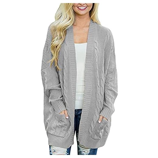 JMSUN Suéter feminino moderno Suéter cardigan de comprimento médio de tricô torcido manga longa cardigan com nervuras